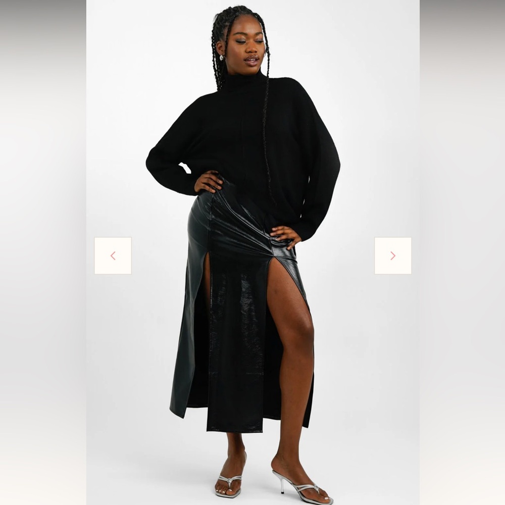 Topshop VINYL Shiny Black Maxi Skirt Black Double Slit FAUX LEATHER MAXI Goth